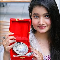 D' JALVA Silver Bowl Set of 2 | German Silver Bowl and Spoon with Red Velvet Box | 2 Pieces Set of Wedding Return Gift Diwali Best Giftable Product | Silver Gift Items - 3.75 Inch, 120 ML-image-12