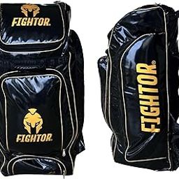 FIGHTOR Legacy Cricket Wheel Bag KB1080, Black with Gold Logo, Non-Tearable SRF Material, Water Resistant with Multiple Pockets-image-28