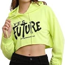 Women's Cotton Casual Long Sleeve Cropped Hooded Parrot Green Sweatshirt-image-5