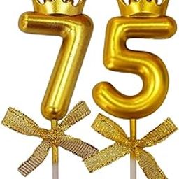 FI - FLICK IN 2 Pc 75 Candle for Birthday Cake Metallic Gold With Crown on Top for Anniversary Cake Topper 75th Birthday Cake Decoration 0-9 Candles (Pack of 2, Gold)-image-50