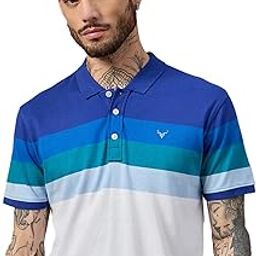 Men's Striper Cotton Polo Neck t-Shirt has a Half Sleeve & Logo on chest-RANVk022-White-image-52