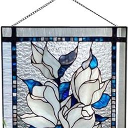 TOG Stained Glass Rectangle Window Panel Suncatcher Wall Decor White Flowers'|Home & Garden| Home Decor| Suncatchers & Mobiles'-image-23