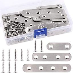 Swpeet 115Pcs 3 Sizes Stainless Steel Flat Straight Brace Brackets Metal Shelf Support Brackets Joining Plate with Screws Perfect for Mending Repair Plates Fixing Bracket Connector - 50mm/ 80mm/ 100mm-image-73