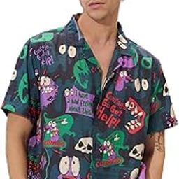 Courage: Creepy Stuff Happens Men and Boys Short Sleeves Collared Neck Button Front Purple All Over Printed Rayon Blend Holiday Shirts-picture-27