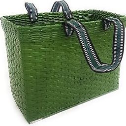 Sonas Creation Paperus, Large, Green, Picnic Basket, Lunch Bag for Office, Shopping Bag, Big Tiffin Basket, Carry Bag, Eco-Friendly, Handmade, of Paper Ropes, Inches 11 H, 14 L, 7 Wide Base-image-2