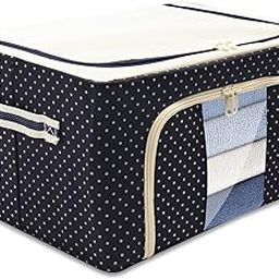 AB SALES Fabric Stackable Clothes Storage Boxen Bags - With Steel Frame,Foldable Oxford Storage Box,Clear Window,Reinforced Carry Handles,Waterproof,Organizer Container Bins For Closet,Blue,23L-image-75