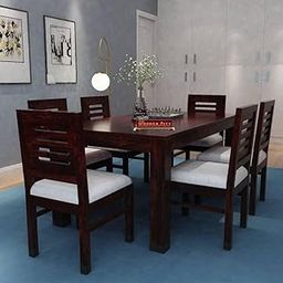 THE WOODEN CITY Solid Sheesham Wood Six Seater Dining Table Set with 6 Cushion Chairs for Dining Room Living Room Home | Dining Table 6 Seater | 6 Seater Dining Table Set (Walnut & Cream)-image-22