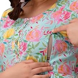 Women's Pure Cotton Printed Both Side Invisible Vertical Zipper Feeding Kurti | All Over Print Maternity Gown-image-71