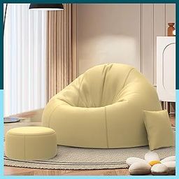 Biggie Bean Bag with Beans Filled 4XL Bean Bag Sofa with Free Cushion and Footrest - Official : DreamSofa Combo (Matching Color : Regular, Cream)-23