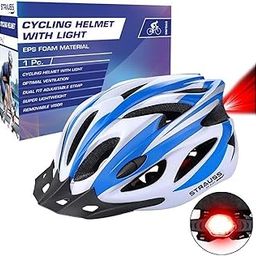 STRAUSS Adjustable Cycling & Skating Helmet With Detachable Visor Safety Light Weight Ventilation Strap, Comfortable Chin Pad Ideal For Men, Women Kids (Blue/White one Size)-15