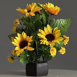 Litleo Wooden Pot with Multi-Design Dry Artificial Flowers, Perfect Home Office Gift, Elegant Décor (Yellow)-image-5