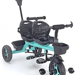 JoyRide Twin Trekkers Kids Tricycle with Parental Adjust Push Handle Children Seat Belt Dual Steering 2 footrest 2 Big seat Kids trikes Ride on Cycle Outdoor Toddler Bicycle for Boys & Girls (Blue)-23