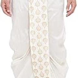 Men's Cream Silk Blend Embroidered Dhoti Ready-to-Wear Traditional Dhoti with Golden Embroidery for Weddings, Festivals, and Casual Wear-image-62
