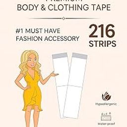 Invisible Double-Sided Lingerie Tape for Body & Clothing, 216 Strips, Hypoallergenic, Waterproof, 1.27 x 7.62 cm Fashion Strips-image-66