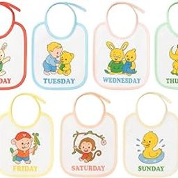 TAN ANSH Baby Bibs for Feeding & Weaning Babies & Toddlers, Waterproof, Washable/Lightweight/Wipeable Pack of 7 (Monday to Sunday)-image-72