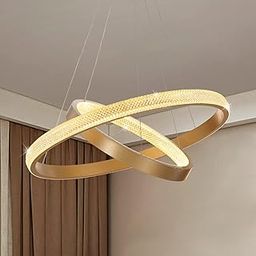 7PM Modern LED Chandeliers, LED Ring Chandelier, Contemporary Golden Crystal Pendant Lights Recessed Ceiling Light Adjustable Mount Hanging for Dining Room Living Room Lobby 20"-22