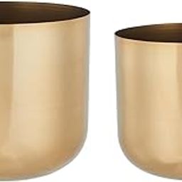 amazon basics Luxe Metal Planters (Set of 2) | Flower Pots for Living Room (Glossy Rose Gold)-image-34