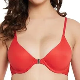 clovia Women's Polyamide Solid Lightly Padded Demi Cup Underwired Plunge Bra - Red-picture-11
