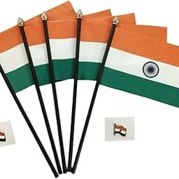The Flag Company Indian Hand Flags & Lapel Pins Combo | Pack of 5 Mini 10x15 cm Flags with Sticks & 2 Indian Flag Lapel Pins for Events, Parades & Celebrations-picture-14