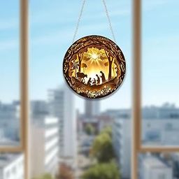 WOHAHA Loved Ones Family Children Cosy Acrylic Window Hanging Christmas Stained Suncatchers for Window Acrylic Panels Bedroom Garden Kitchen Wall Decoration Gifts for Women Mom Grandma Teacher-image-106