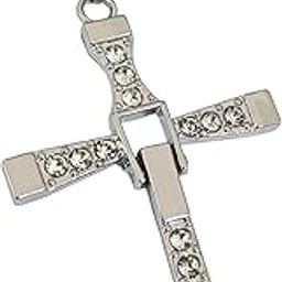 Vin diesel Fast and Furious Smart Cross Pendant Crystal With Stylish Dominic Toretto Silver Thick Chain Necklace for Boys and Men Silver-23