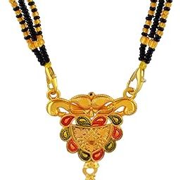 Vibrant Meenakari Gold Plated Mangalsutra with Leaf Pattern Pendant & Dual Beads-image-72