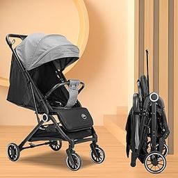 Tinyberg Baby Stroller for 0-5 Years, Featherlite Lightweight, Cabin-Friendly, Portable Stroller for Travel, One-Hand Fold, 5-Point Safety Harness, Multi Recline, Shock Absorbers, Up to 25Kg (Grey)-11
