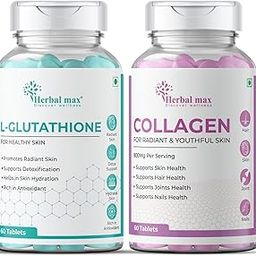 Herbal Max Collagen Supplements & Glutathione Supplements - 120N With Vitamin C | Type I, II, III | collagen peptides For Anti Aging & Skin Clarity | Collagen Boosts & Support Joints Health |-8