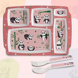 Cello Kidzbee Pentameal Bamboo Buddies Melamine Meal Set for Kids | BPA Free and Food-Grade Material | Attractive and Kidfriendly Designs | Break Resistant & Durable Set | Set of 3, Peach-image-48