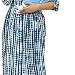 Rayon Maternity Dresses for Women with Feeding Zip - Floral Tie-Dye Breastfeeding Maternity Gown Kurti for Pregnant Women - Nursing Pre and Post Pregnancy Wear-image-103