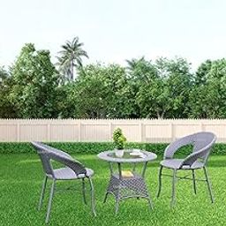 ArtGhar Outdoor 3 Piece All Weather Wicker Patio Rattan Chair and Table Bistro Set with Powder Coated Iron Frame for Balcony, Garden, Poolside, Deck (Silver Grey)-22