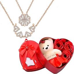 Valentine Gift For Girlfriend Crystal Heart Pendant Rose Gold Plated Magnetic Pendant Chain Necklace For Women Girls Heartbox with Teddy Valentine's Day Gifts-image-96