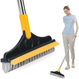 MIGRANT 2 in 1 Multi-Function Grout Scrub Brush with Long Handle V-Shape Stiff Bristle Squeegee Scrubber Magic Broom for Bathroom Glass Wall-image-71
