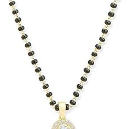 American Diamond Gold Plated Mangalsutra Pendant with Black Double Layer Chain and Earrings for Women-1