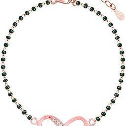925 Silver 18k Gold Plated Rose Gold Mangalsutra Bracelet for Women | Black Bead Mangalsutra Bracelet-image-15