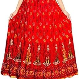 Women's Printed Flared Maxi Skirt (ABLS22, Red, Free Size)-picture-14