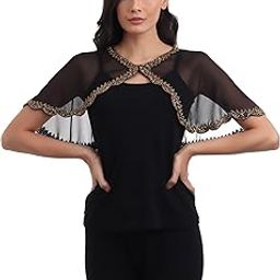 Women's Net Hand Bead Embroidery Designer Short Cape Poncho-image-80