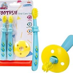 Adore Toothsie Baby Toothbrush |Oral Kit with Soft Chewable Bristle Beginner Brushing | Silicone Toothbrush for Toddler Kids (2Pcs) (Blue, Standerd)-78