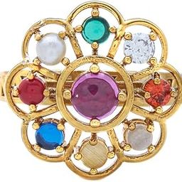 Navaratna Gold Plated Ethnic Antique Finger Ring-14