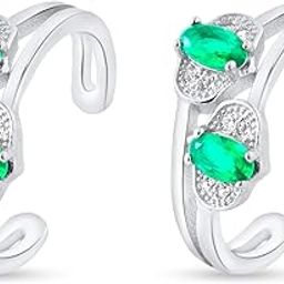 925 Sterling Silver Designer Green Stone and Zircons embedded Adjustable Toe Ring-10