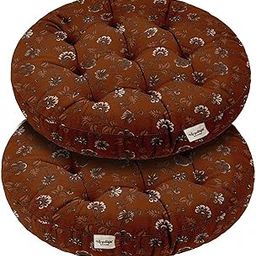 Vargottam 22" Round Meditation Cushion - Vintage Rust Blossom Cotton Tufted Floor Pillow with Memory Foam Fill for Yoga, Reading, Relaxation & Indoor Seating-image-5