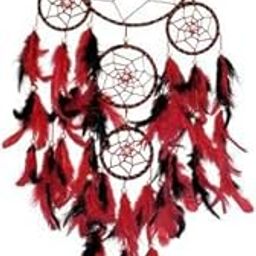 Mehruna Dream Catchers Wall Hangings Feather Wind Chimes Small Ring Beaded for Kidsroom Car Bedroom Handmade Wall Décor & Home Decorative Items Red & Black-image-58