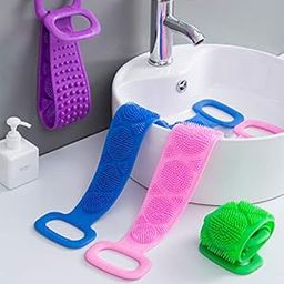 Hriman Silicone Body Back Scrubber Bath Brush Washer For Dead Skin Removal Mens Womens Double Side Brush Belt For Shower Exfoliating Belt, Easy to Clean, Lathers Well-image-53