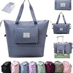 41L Expandable Travel Duffel Bag for Women | Waterproof Nylon Foldable Luggage Bag | Cabin Size Handbag for Travel, Gym, Weekend, Personal Items, Vanity & Carry-On Use (Blue)-picture-3
