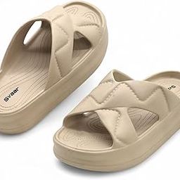 Pillow Soft Women's Platform Slides | Lightweight Slip-On Sandals | Slippers for Women & Girls | Comfortable Cushioned Criss-Cross Straps | All Day Wear with Soft Heel Support-image-99
