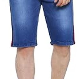 Men Slim Fit Solid Side Striped Stretch Stylish New Trends Blue Denim Shorts(SUMM22_JN_SHORT3L_M_PLN_LBU)-image-6