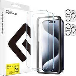 Spigen Essential Glas.tR CE Pack Tempered Glass Screen Guard for iPhone 15 Pro [Glass 2 Pack + Camera Lens Protector 2P + Alignment Tool]-27