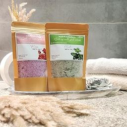 Pack of 2 | Happishades Bath Salt 200 grams Each - Rose & Mint | For Body & Foot Spa, Calming, Relaxing, Muscle Aches, Aromatherapy | Pure & Natural Epsom, Sea Salt, Botanicals & Essential Oils-3