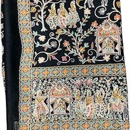 Luxury Black Silk stole with Traditional Embroidered Motifs, Floral and Geometric Border Design-image-0