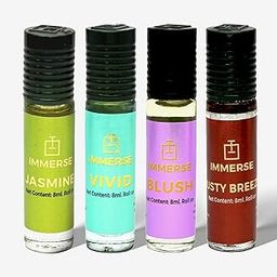 Immerse Roll On Attar/Ittar Lusty Breeze,Blush,Vivid & Jasmine 8ml Non Alcoholic Long lasting Attar for Men & women (Pack of 4)-image-6